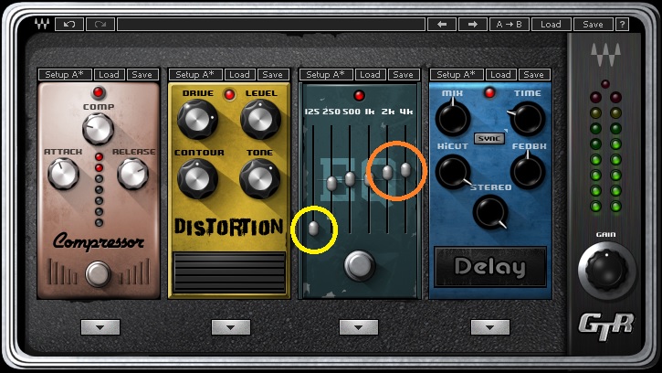 The EQ from Waves GTR pedalboard is set to have the guitar cut through better in a dense mix.
