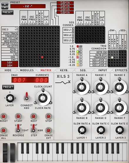 The XILS3 virtual instrument models an early analog synthesizer that used a hardware modulation matrix, based on adding conductive pins at crosspoints.