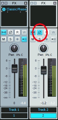 Cakewalk software has a phase switch on every console channel. This is what you need to flip to change the phase.