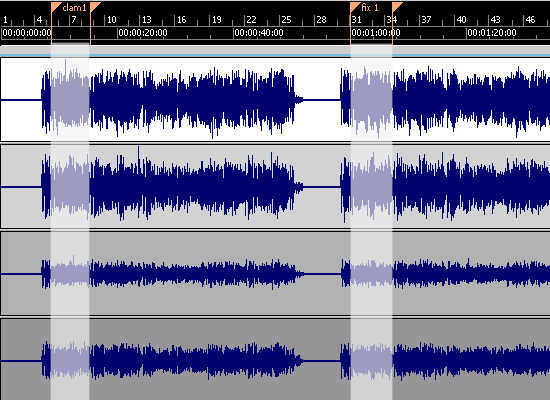 Markers have marked off similar sections in two different takes; one might be a good replacement for the other.