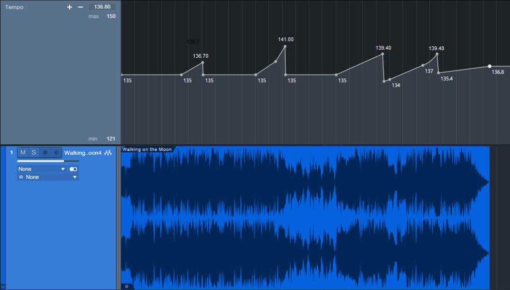 Graphic of the tempo changes for the song "Walking on the Moon."