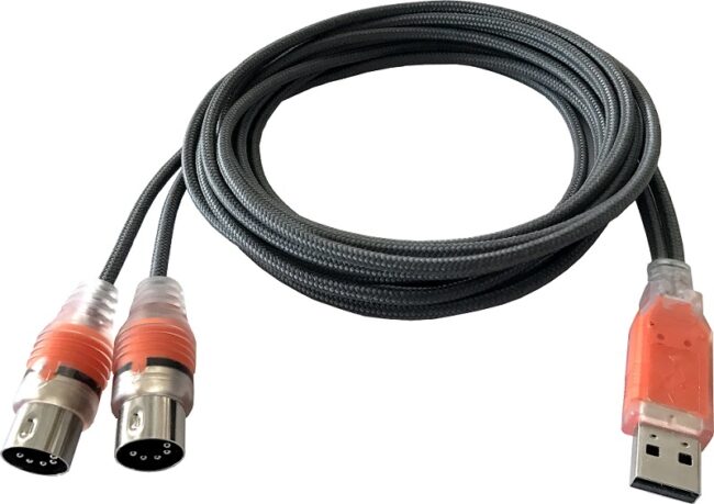 This 5-pin-DIN-to-USB adapter cable from Esi allows gear with USB or 5-pin DIN MIDI interfaces to work together.