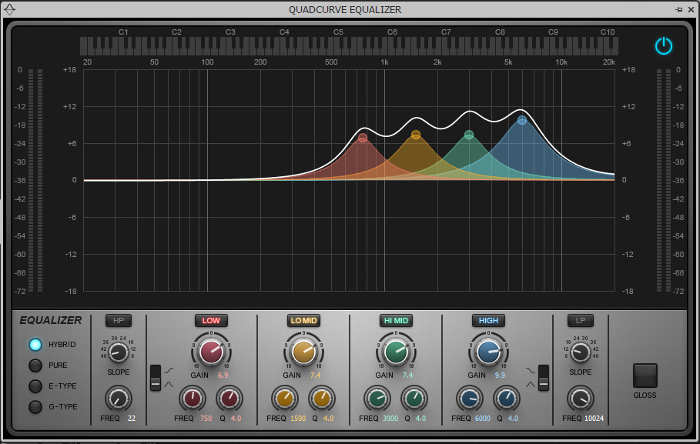EQ curve with four response peaks to create an alterate clean guitar sound