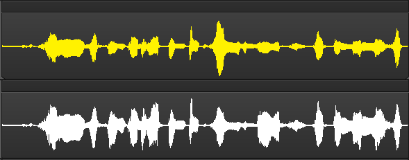 This shows two waveform, one prior to processing with Melodyne and which has very uneven dynamics. The other one has been processed, and the levels are far more consistent.