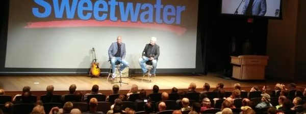Guitarist Larry Carlton being interviewed by Sweetwater's Mitch Gallagher during GearFest.