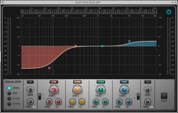Image of low-frequency shelving filter cut, and moderate high-frequency shelving filter boost.