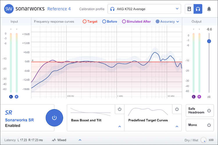 Frequency response curve of an AKG K207 set of headphones, which reveals a significant boost in  the treble region.