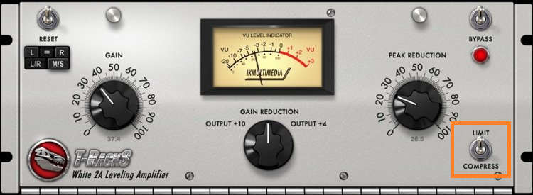 The LA-2A's limit/compress switch offers limiting as well as compression.