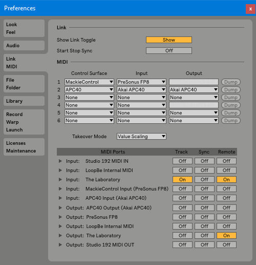 Dialog box for choosing a remote hardware controller for Ableton Live.