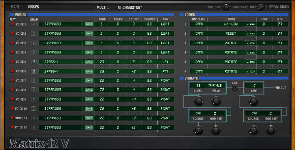 Screen shot of the Multi page, which can layer multiple presets.