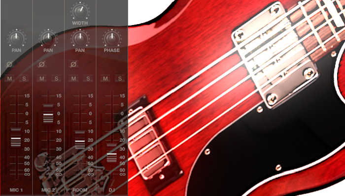 image of SG bass, whose pickup has four pole piece screws that adjust the level of each string