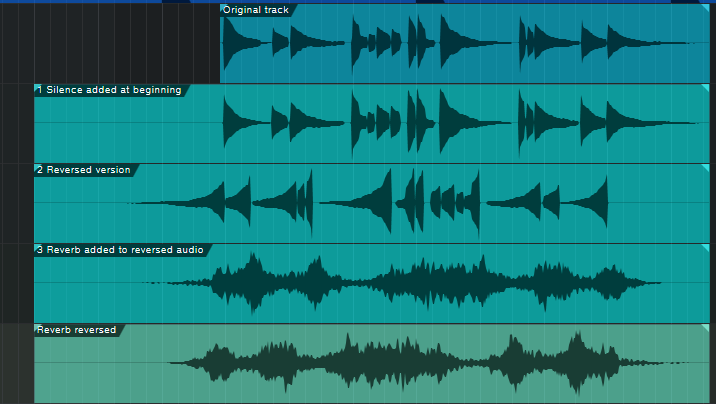 What the waveform looks like after each step of the preverb creation process, as described in the text.