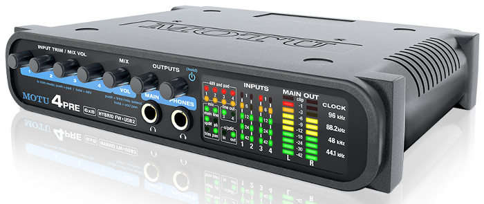 MOTU 4Pre compact audio interface with 4 mic preamps and digital mixing