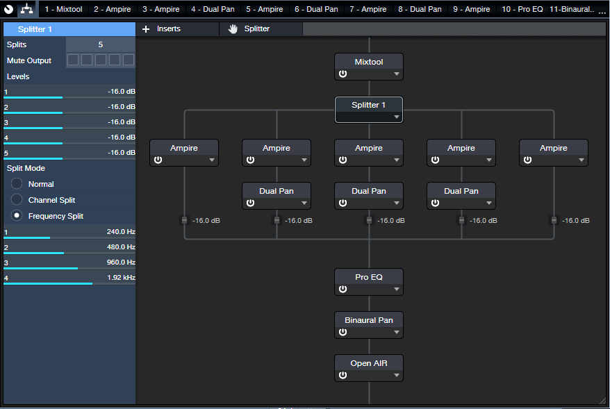 The Splitter module in Studio One can split incoming audio into up to 5 different bands.