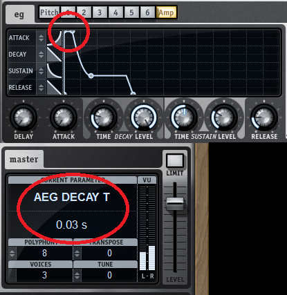 Synthesizer envelope with short hold time added at the beginning.