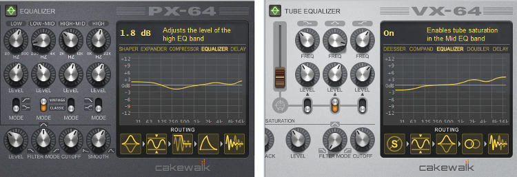 The EQ sections only of the PX-64 and VX-64 special purpose channel strips.