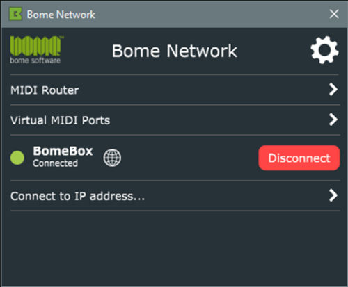 Screen that confirms when the Bome Box is connected.