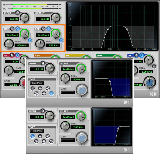 EQ3 settings for the low, mid, and high bands