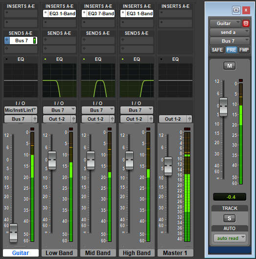 Bus and send routing to create multiband processing