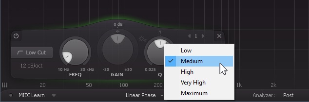 image of menu in audio plugin allowing the selection of different phase characteristics